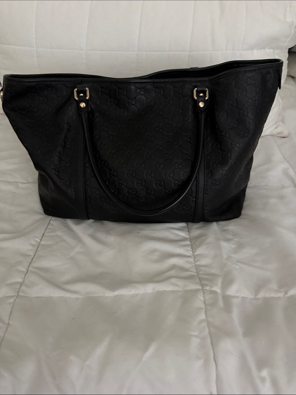 Large Black Embossed Gucci Leather Tote Bag
